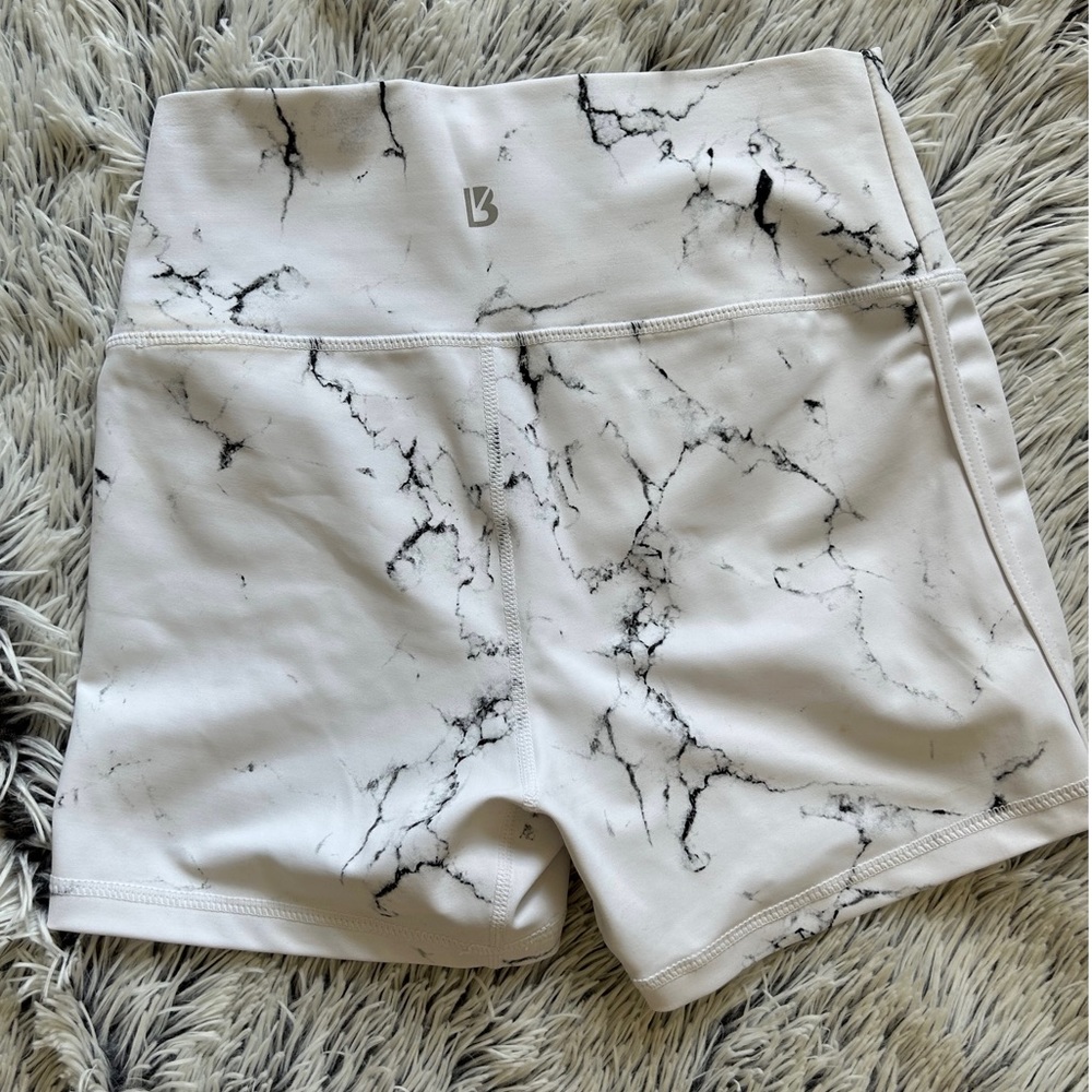 BuffBunny White Marble High-Waist Athletic Shorts - Picture 6 of 7